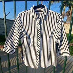 Chico’s Blouse Brand new. Black and White striped size 4-6. No Iron
